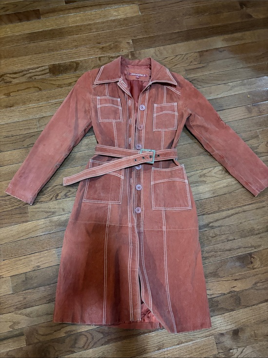 Jennyfer J Jackets & Blazers - Rust suede Belted Trench Coat - Women's